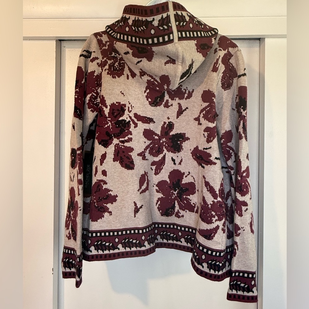 Rachel Zoe Burgundy and Cream Floral Cardigan with Hoodie - Picture 6 of 9
